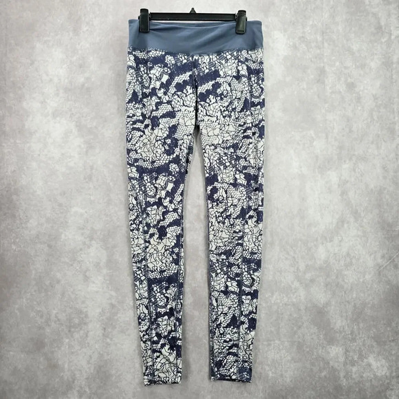 Blue Gray Long Geometric Abstract Floral Active Legging Pants Bottoms Medium - Picture 1 of 6
